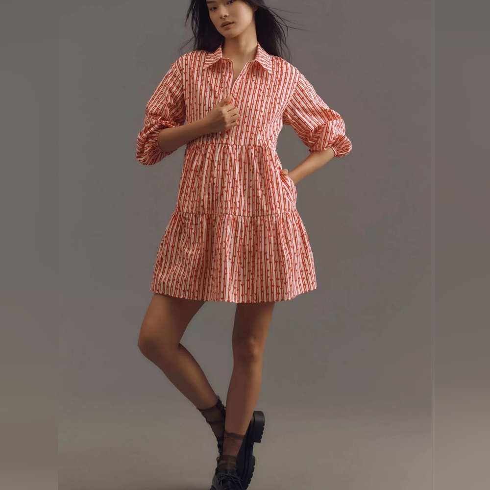 Maeve Anthropologie Petite The Bettina Tiered Mini Shirt Dress Size XSP NWT